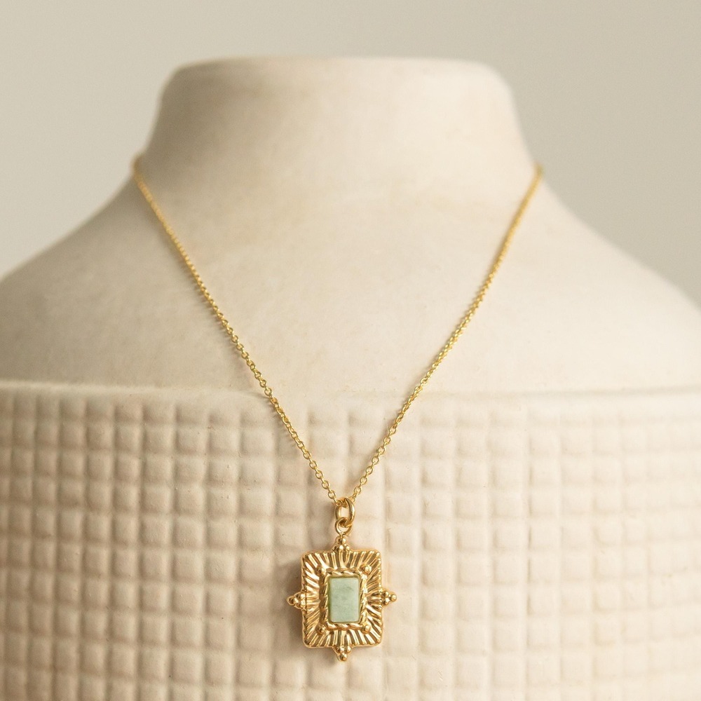 18K Gold Plated Amazonite Necklace: Sterling Silver Chain